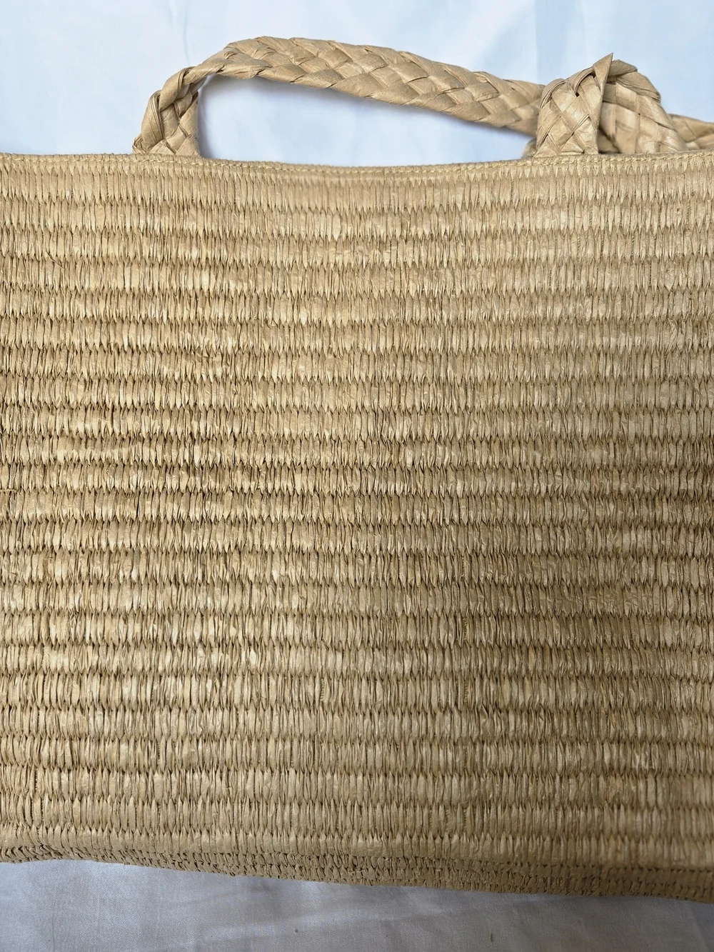 Handwoven Sequin Check Tote in White & Tan